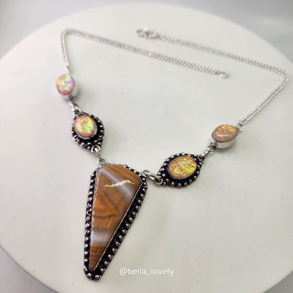 Solar Agate Triplet Opal Ethnic Handmade Necklace Jewelry 18"